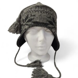 WOOLRICH Gray Fair Isle Knit Earflap Tassel Winter Hat one size